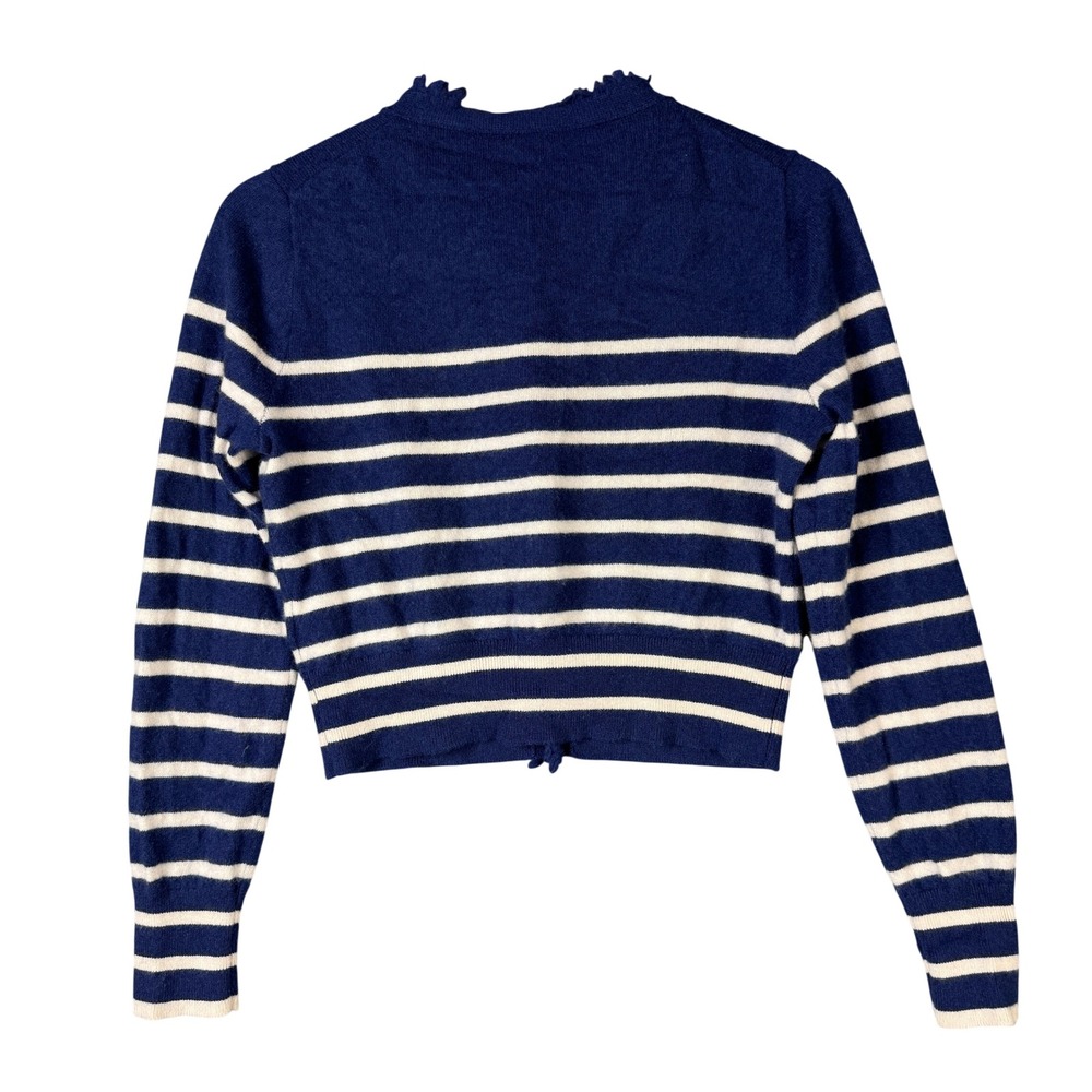 J.Crew Cashmere Cropped Lady Cardigan Navy White Striped Gold Buttons CB913 S - Picture 2 of 8
